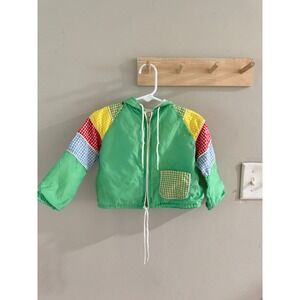 2T vintage windbreaker with gingham patchwork sleeves
